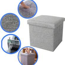 Banqueta Baul Puff Organizador, Sofa Puff Asiento Plegabl,e Taburete Organizador, Puff Plegable, Asiento Puff, Silla Puff Plegable, Asiento Organizador, Otomana de Almacenamiento Plegable, Taburetes de Almacenamiento. - Gris Claro - Ver 3