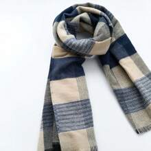 新款柔軟觸感女式圍巾，秋冬雙面格紋超大披肩，學生保暖款，情侶頸巾 - 米色 - 查看 4