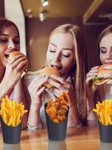 20pcs/10pcs//40/50pcs加厚牛皮纸斜口蛋挞杯薯条杯烘焙包装盒冰淇淋杯圆形甜品包装盒 - 黑色 - 查看 4