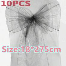 10pcs Organza Chair Sashes, Black Butterfly Chair Back Decorations, 18cm Wide X 275cm Long, For Wedding, Saudi National Day Party, Christmas Events And Celebrations, DIY Chair Decor