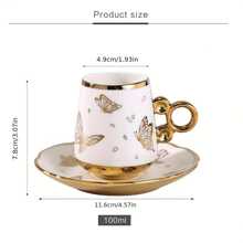 6 piezas Juego de taza y platillo de estilo europeo, borde dorado, taza de café y platillo de cerámica de 2.8oz, adecuado para desayuno, té de la tarde, fiesta de té, hogar, jardín, restaurante y otras ocasiones. Vajilla para verano e invierno, juego de taza y platillo, esencial para la temporada de regreso a clases.
