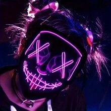 Colplay LED Light Up Halloween Mask, Scary Masquerade Glow LED Mask With 3 Lighting Modes & EL Wire For Costume & Cosplay Party - Multicolor - View 7