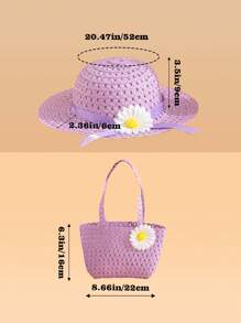 Bộ 2 chiếc mũ xô hoa và túi hoa dành cho nữ, thích hợp cho trang phục đi du lịch và nghỉ lễ mùa xuân hè, cũng lý tưởng để chống nắng hàng ngày - Màu tím - Xem 3