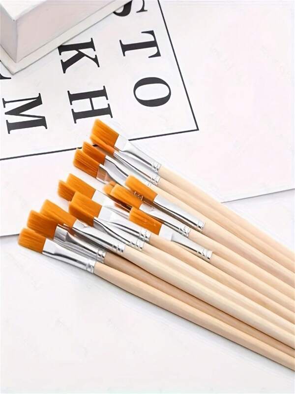 20pcs Wooden Handle Nylon Brushes, High-Quality Art Painting ToolsAssorted Flat And Pointed Tips, Multi-Size Paintbrush Set ForArtists, Students, And Hobbyists Back To School,Back To School,School Supplies