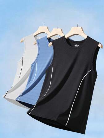 Men's Plain Color Sleeveless Tank Tops, Lightweight For Summer Outdoor Running, Workout, Basketball, Sportswear Tops
