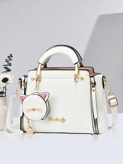 PLANEE Letter Decorated Handbag With Cute Cat Coin Purse, Fashionable Mini Crossbody Bag, Fashionable Shoulder Bag For Women, Best Mother's Day Gifts Ever, Business Casual Woman Bag Perfect For Office Business And Work