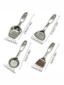Set de 4 piezas de utensilios de cocina en miniatura para casa de muñecas que incluye espátula para la decoración de escenas - Multicolor - Ver 5