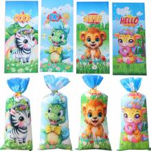 50 túi kẹo hoạt hình 4 trong 1 12,5x27,5cm, túi kẹo Opp, sư tử, cá sấu, ngựa vằn, hươu, túi quà tặng tiệc sinh nhật, túi quà tặng bằng nhựa in, đồ dùng tiệc có dây buộc xoắn ngày lễ tình nhân - Túi đựng kẹo hình thú 4 trong 1 - Xem 4