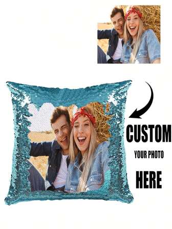 1pc Custom Magic Reversible Sequin Pillowcase With Photo/Customized Reversible Sequin Pillowcase/Personalized Magic Sequin Cushion Cover/Customized Photo Cushion Cover/Customized Picture Sequin Pillowcase For Mother's Day, For Birthdays, For Valentine's Day, For Graduation, For Father's Day, For Weddings, For Housewarming, Sofa, Bed, Car, Tea Room, Bedroom, Bathroom, Living Room, Dining Room