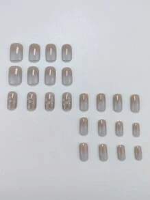 升級你的風格：24片短款白色歐式漸層花紋設計假指甲，附有果凍膠、1個指甲檔，壓克力假甲，美甲用品 - 彩色 - 查看 3