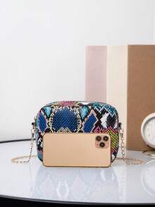 Colorful Snake Skin Pattern Women's Chain Shoulder Crossbody Bag - Multicolor - View 6