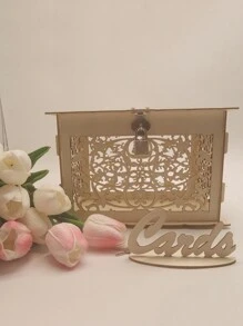 1 pieza Caja de tarjetas de madera rústica con cerradura, portador de tarjetas de regalo perfecto para boda, baby shower, cumpleaños, ceremonia de graduación, Día de San Valentín de regreso a la escuela - color madera - Ver 9