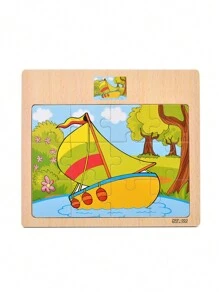 1 pieza Rompecabezas de madera de 12 piezas, rompecabezas con patrón de dibujos animados, rompecabezas de panel plano, juguete educativo temprano que fomenta la atención, paciencia y el desarrollo, regalo de Año Nuevo