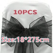 10pcs Organza Chair Sashes, Black Butterfly Chair Back Decorations, 18cm Wide X 275cm Long, For Wedding, Saudi National Day Party, Christmas Events And Celebrations, DIY Chair Decor