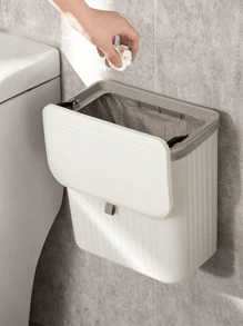 1pc Hanging Trash Bin, Small Garbage Can With Lid Suitable For Kitchen Cabinet Door Or Sink, Bathroom Trash Can With Lid, Food Waste Bin, Compost Bin, Back Hanging Hook Style ﻿