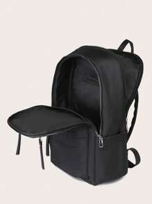 Women's Versatile Solid Color Casual Backpack, Fashion Large Capacity Preppy Style Waterproof School Bag For Middle School And High School Students, Portable Multi Compartment Bags For Outdoors, Travel & Business Commuting, Back To School Laptop Bags & Cases, Back To School Supplies - Black - View 7