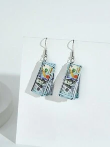 1pair Miniature Fake Money Earrings, European And American Style, Suitable For Women's Funny Earrings