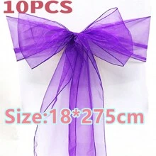 10pcs Violet Organza Chair Back Decoration Belt With Bowknots, 18cm Wide 275cm Long, DIY Bow Shapes; Glass Organza Chair Back Cloth For Festival Party Decoration, Great For Outdoor Canopy, Wedding, Graduation Ceremony, Background Decoration, Opening Ceremony, Interactive Party Atmosphere, Gift Packaging Decoration, Colored Ribbon - Multicolor - View 56