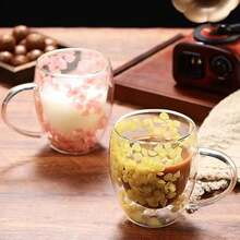 1 件 350 毫升双层玻璃杯，极具吸引力且简约的隔热玻璃杯，带有不对称干花，适用于咖啡、冷热饮料、生日礼物 - 多色 - 查看 1