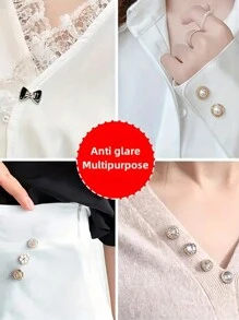 20pcs Button Pins For Clothing And Dress, Prevent Exposure, Waist Adjustment, Tummy Control, Faux Pearl Brooch For Clothes, Sew-Free Buttons - Multicolor - View 8