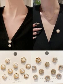 20pcs Button Pins For Clothing And Dress, Prevent Exposure, Waist Adjustment, Tummy Control, Faux Pearl Brooch For Clothes, Sew-Free Buttons - Multicolor - View 3