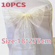 10pcs Violet Organza Chair Back Decoration Belt With Bowknots, 18cm Wide 275cm Long, DIY Bow Shapes; Glass Organza Chair Back Cloth For Festival Party Decoration, Great For Outdoor Canopy, Wedding, Graduation Ceremony, Background Decoration, Opening Ceremony, Interactive Party Atmosphere, Gift Packaging Decoration, Colored Ribbon - Multicolor - View 20