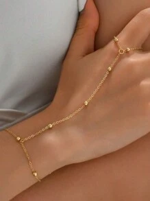 1 pièce Bague de chaîne pour femmes élément perle fausse et turquoise de style rétro simple et élégant, adaptée pour l'été