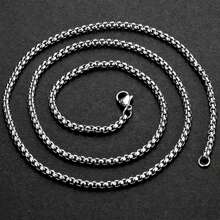 1pc Stainless Steel Square Box Corn Chain Interlock Men's Chain Necklace - Silver - View 8