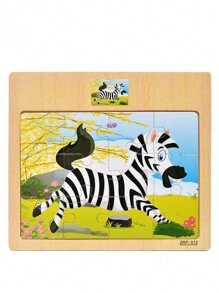 1 pieza Rompecabezas de madera de 12 piezas, rompecabezas con patrón de dibujos animados, rompecabezas de panel plano, juguete educativo temprano que fomenta la atención, paciencia y el desarrollo, regalo de Año Nuevo