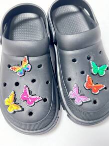 6pcs Colorful Butterfly DIY Fashion Shoe Charms, Removable Shoe Accessories For Hollow Out Clogs
