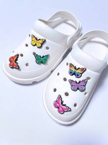 6pcs Colorful Butterfly DIY Fashion Shoe Charms, Removable Shoe Accessories For Hollow Out Clogs