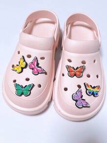 6pcs Colorful Butterfly DIY Fashion Shoe Charms, Removable Shoe Accessories For Hollow Out Clogs