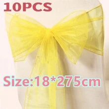 10pcs Organza Chair Sashes, Black Butterfly Chair Back Decorations, 18cm Wide X 275cm Long, For Wedding, Saudi National Day Party, Christmas Events And Celebrations, DIY Chair Decor