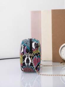 Colorful Snake Skin Pattern Women's Chain Shoulder Crossbody Bag - Multicolor - View 3