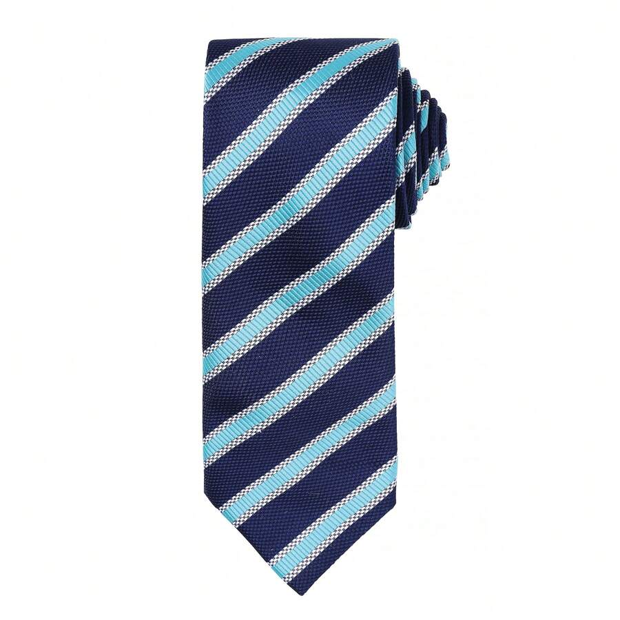 Premier Mens Waffle Stripe Formal Business Tie (Navy/ Turquoise) - Navy Blue - View 1