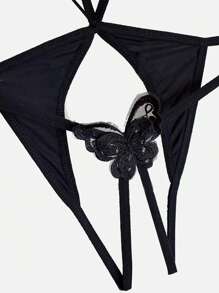 1pc Women's Sexy Butterfly Hollow Out Crotchless Bodysuit, Lingerie Uniform, Suitable For Home Use