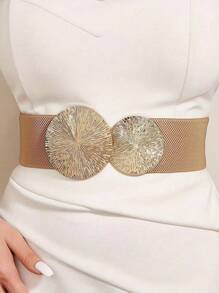 1pc Women's Vintage Elastic Waist Belt With Large & Small Circles, Suitable For Coats, Dresses, Etc. Halloween Leopard Print