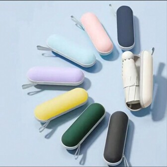 便携式胶囊伞具有防晒和防雨功能，配有便携箱，适用于学校、办公室、家庭、旅行夏季降温、海滩、旅行