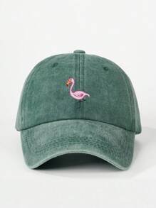 1入組中性刺繡火烈鳥洗水棉棒球帽，戶外調節式防曬帽，適用於春秋季旅行/海灘/假期，Y2K風格青年帽 - 刺繡 - 查看 11