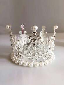 1 szt. Ozdoba ze sztucznej perły w kształcie korony ozdoba na wierzch tortu, kreatywna dekoracja ciast ze stopu na imprezę - Srebro 2szt - Zobacz 3