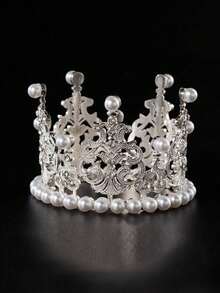 1 szt. Ozdoba ze sztucznej perły w kształcie korony ozdoba na wierzch tortu, kreatywna dekoracja ciast ze stopu na imprezę - Srebro 2szt - Zobacz 2