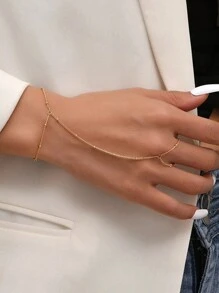 1 pièce Bague de chaîne pour femmes élément perle fausse et turquoise de style rétro simple et élégant, adaptée pour l'été