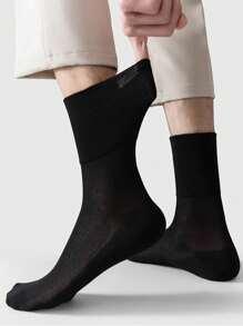 3 Pairs Men's Loose Top Breathable Deodorizing Cotton Socks, Thin Mesh Design Suitable For Thick Legs, Middle-Aged And Elderly, Summer