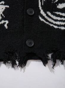 ANDREILEE 男士高级街头风开衫，做旧长袖纽扣休闲毛衣 - 黑色 - 查看 6