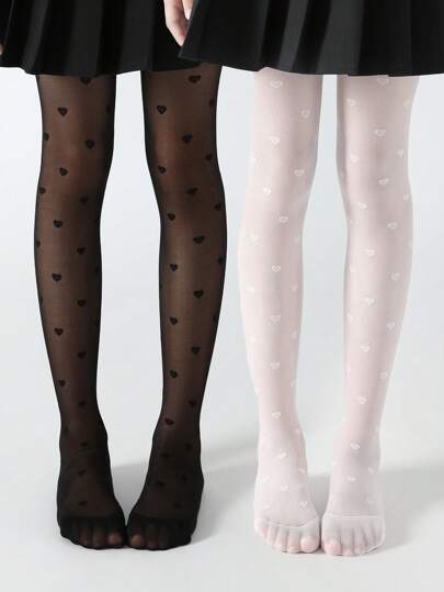 1/2/3 Pairs Girls Heart Pattern Tights, Anti-Snag Pantyhose, Suitable For Daily Wear/Back To School
