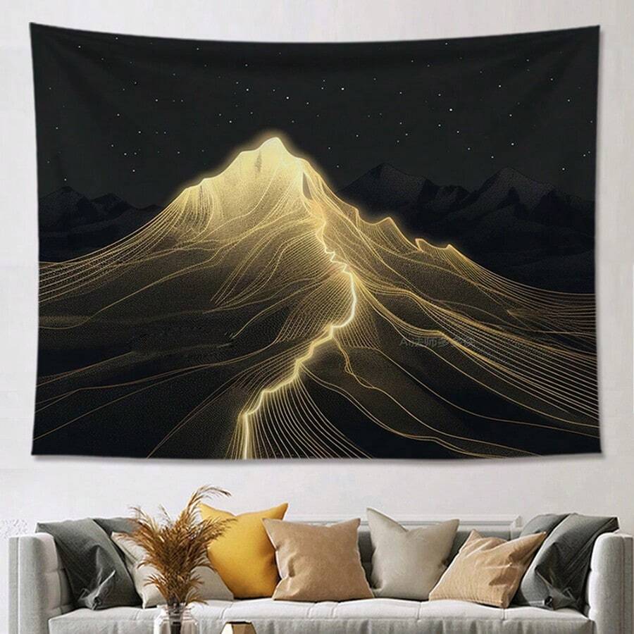 個性化山谷背景掛毯，房間裝飾和氛圍提升。可用作床邊畫布，掩飾牆面瑕疵 - 藍色 - 查看 1