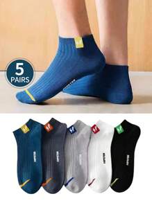 5pairs Men's Solid Color Breathable Casual Soft Comfortable Socks, Summer Invisible Socks, For Gym