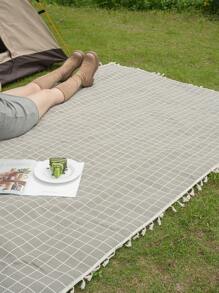 Bubaba 1pc Gray Plaid Print Picnic Blanket, Portable Folding Outdoor Camping Travel Beach Mat Suitable For Picnic, Camping, Hiking, Family Concerts