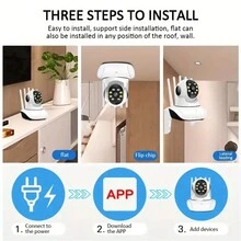 3百萬畫素全景WiFi安全攝影機，360°全景視野，搭配手機應用程式，可當嬰兒監視器、寵物攝影機使用，具備運動及聲音偵測、紅外線夜視、2.4G WiFi、雙向音訊功能 - 白色 - 查看 8
