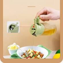 2合1玻璃油噴器和分配器，橄欖油瓶，調味料、醬汁、醋調料分配器，壓力瓶，470毫升玻璃油噴瓶，玻璃油瓶，寬口噴霧罐，注油玻璃噴霧瓶 - 彩色 - 查看 3